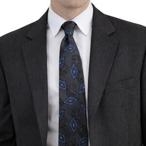 John Weitz 90s Geometric Silk Look Necktie Gray Blue Designer Tie